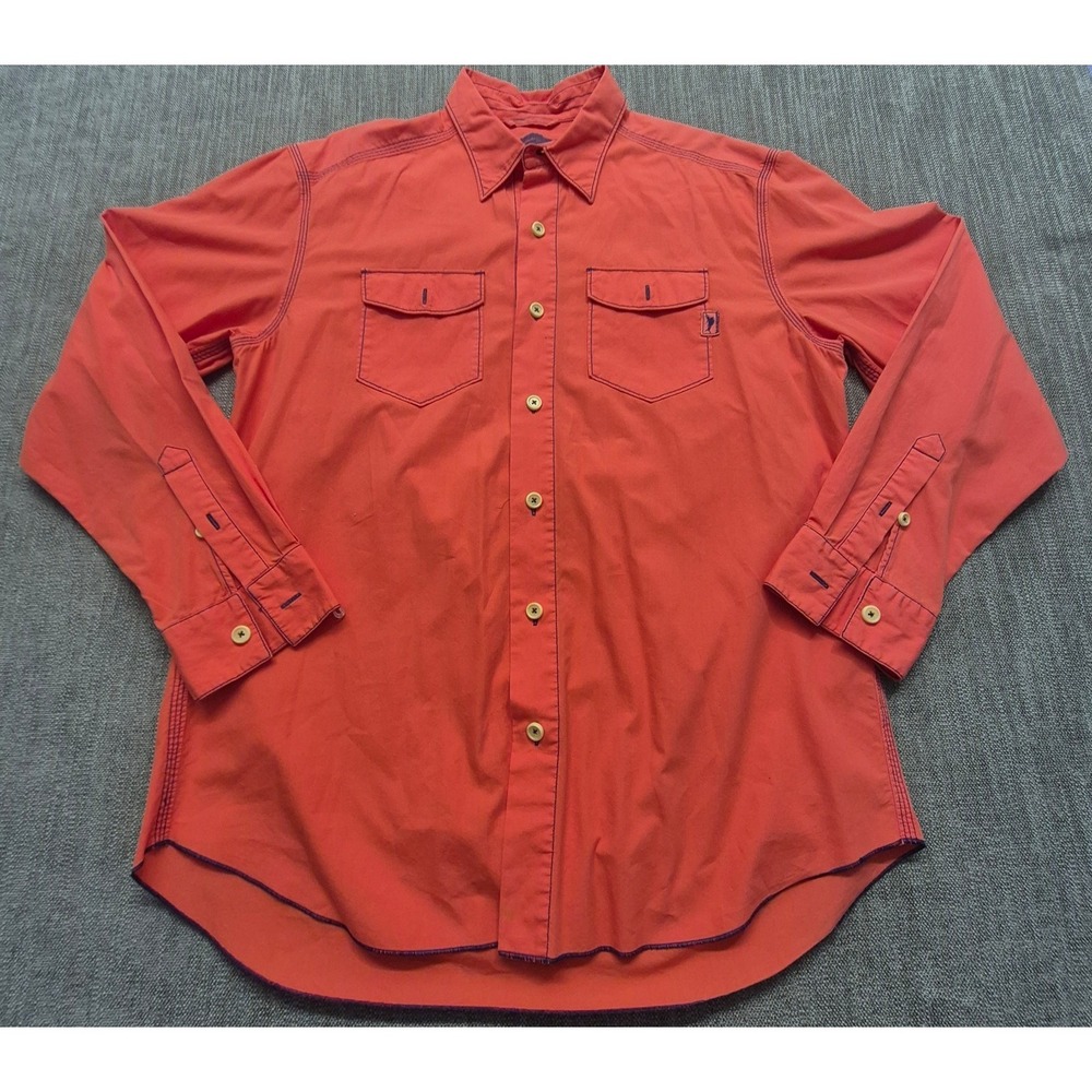Tommy Bahama men's pink 100% Cotton long sleeve button up shirt Med blue details